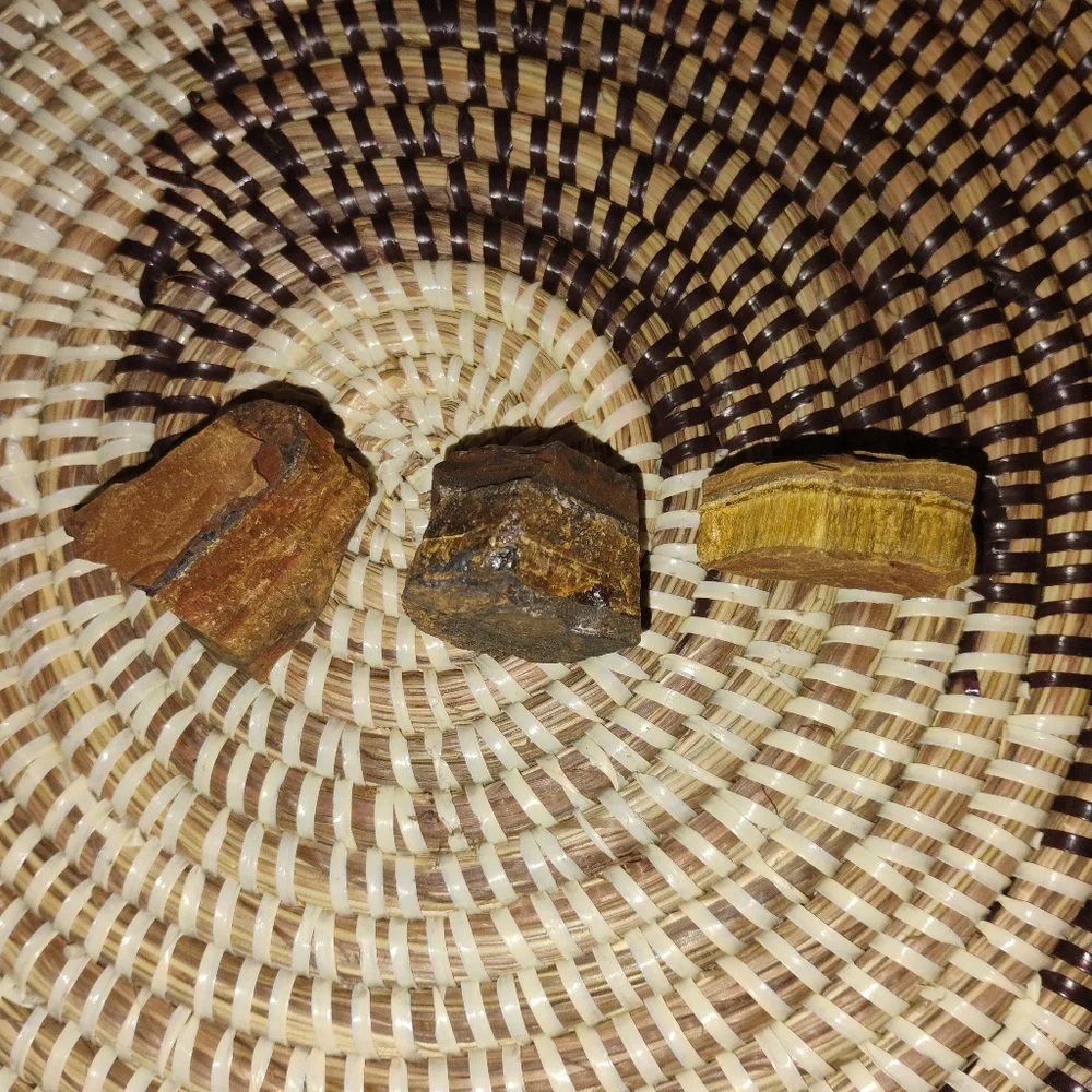 Set of 3 Raw South African Tiger's Eye Stones in Brown & Gold NEW